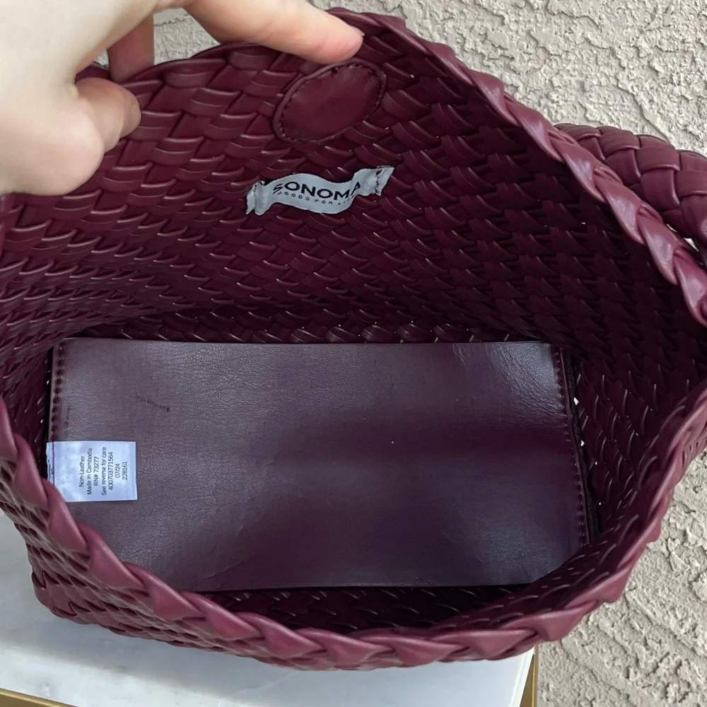 SONOMA Purple Burgundy Wine Faux Leather Woven Hobo Bag Basketweave Shoulder Bag